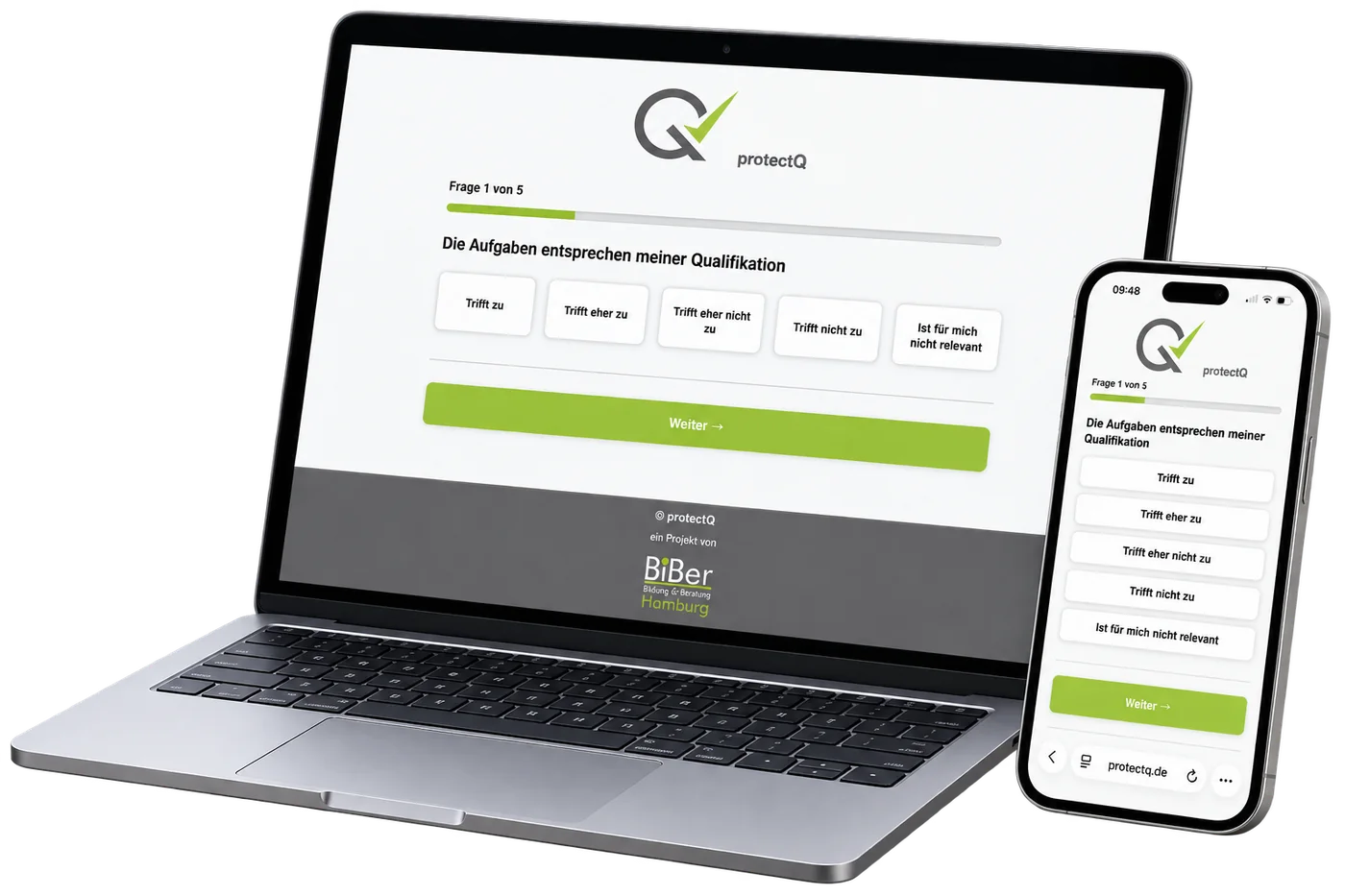 Die protectQ-Befragung auf Laptop und Smartphone